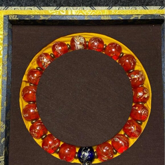 Chinese Peking Glass Beads Prayer Bracelet w Box - Picture 9 of 10